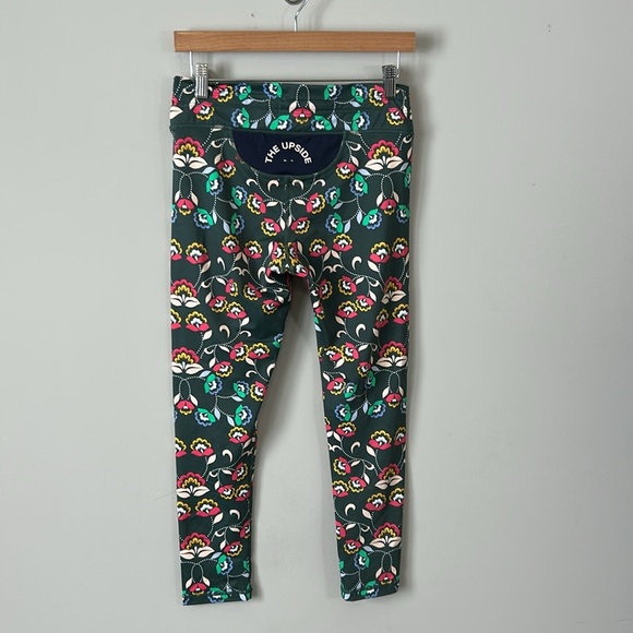 Anthropologie THE UPSIDE Legging Khaki Green Floral Gym Activewear Tie US 10 - Picture 5 of 11